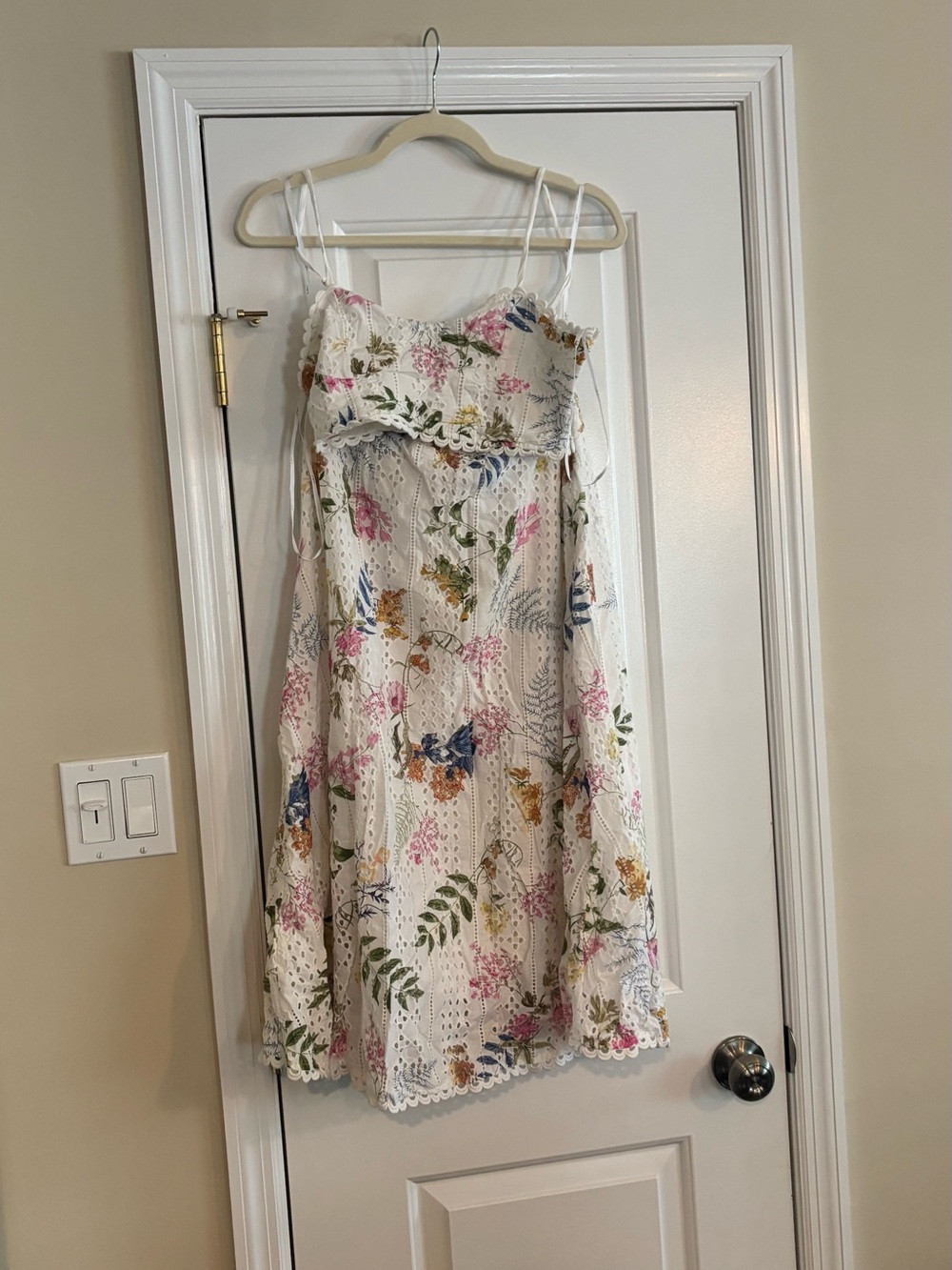 Lulu's White Eyelet Dress with Blue and Peach Floral Print